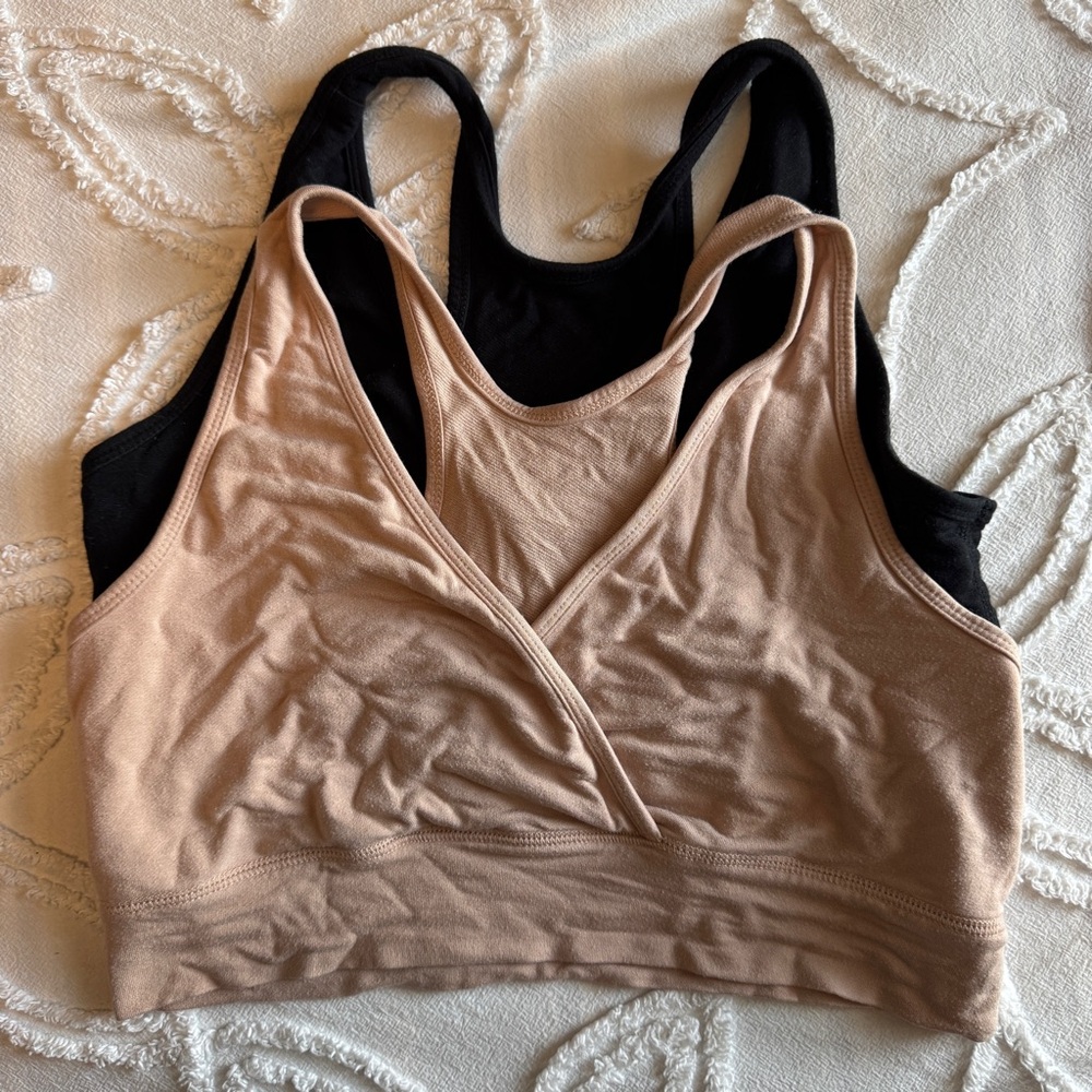 Kindred Bravely Large French Terry Racerback Nursing Sleep Bras Black Beige